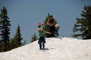 Playing in snow at Crater Lake