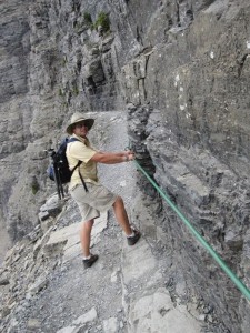 Narrow paths and steep dropoffs require a cable for stability