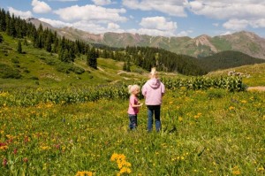 Carlye and Alyssa picking a few flowers