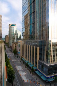 View of downtown Seattle from our parking garage