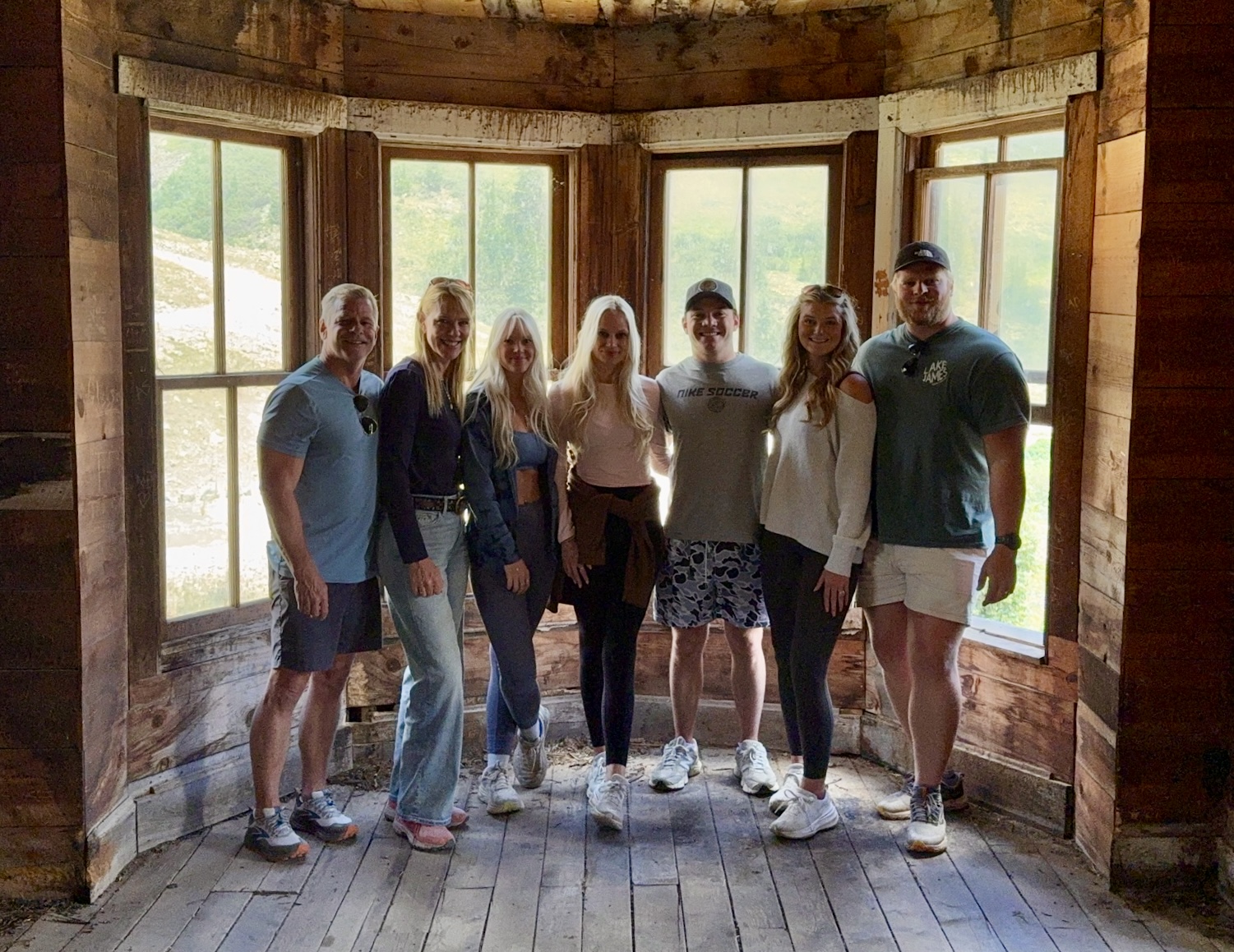 Family together at the Dawson house in Animas Forks in August 2026, with Dustin and Kinsley.